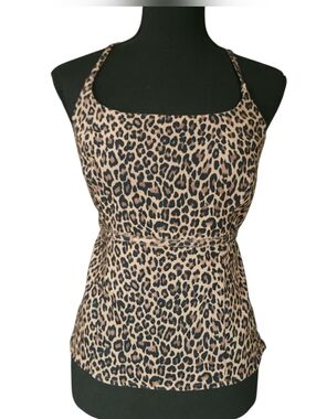 Vintage 90s Y2k Animal Print Babydoll Open Tie Back Top Sz L